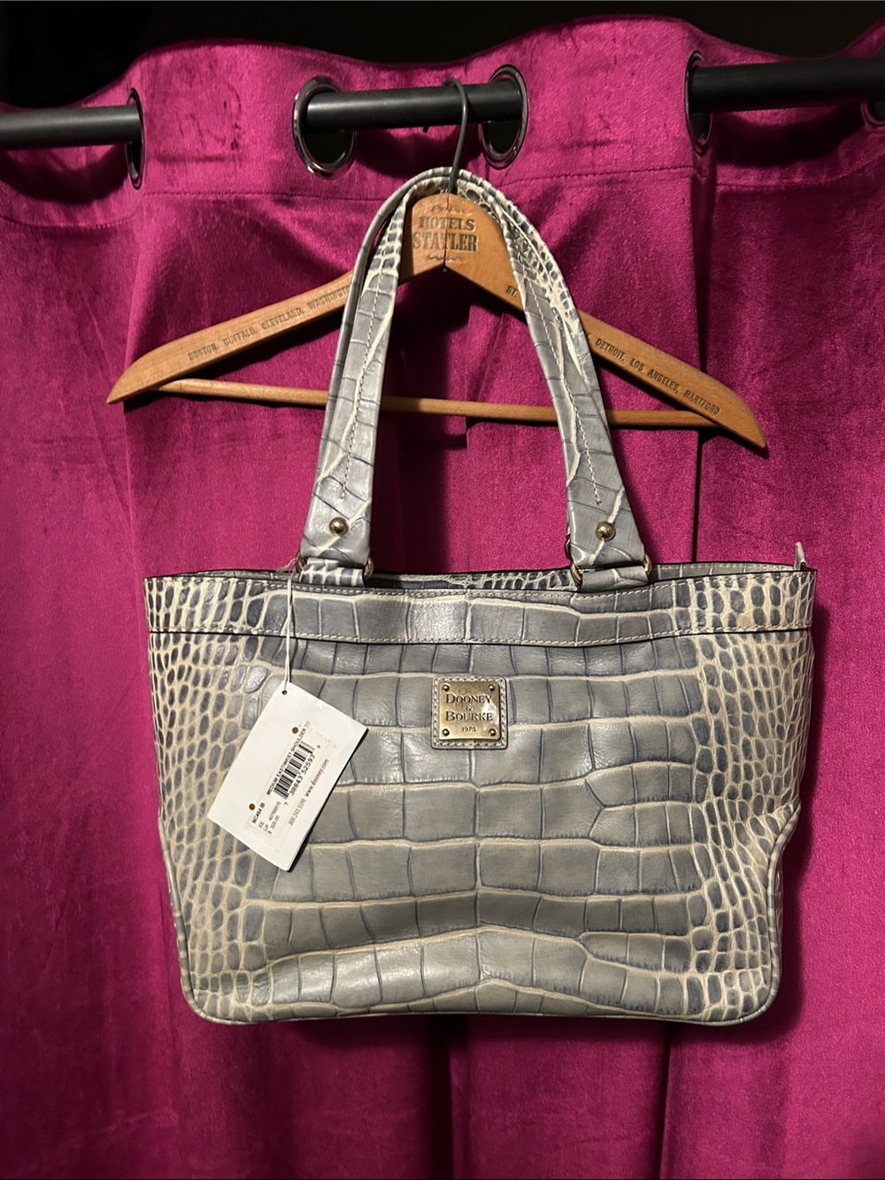 Dooney & Bourke Silver Gray Croc-Embossed Leather Tote